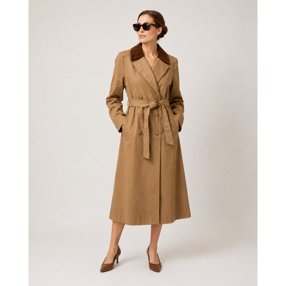 Vintage Rain Shine Trench Coat‎ Womens 8 Brown Velvet Collar Zip Out Wool Liner
